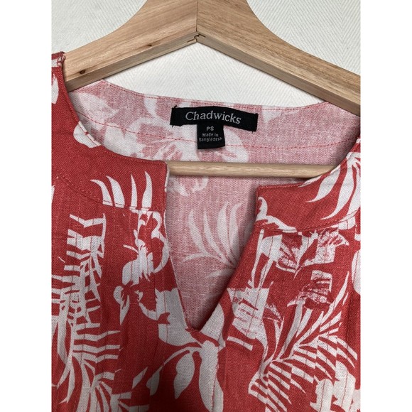 Chadwicks Womens Sleeveless Linen Rayon Dress Floral Pleated Neckline Details PS - Picture 9 of 10